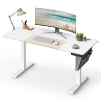 SONGMICS elektrisch höhenverstellbarer Schreibtisch weiß rechteckig, C-Fuß-Gestell weiß 140,0 x 60,0 cm