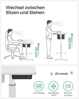 SONGMICS elektrisch höhenverstellbarer Schreibtisch weiß rechteckig, C-Fuß-Gestell weiß 140,0 x 60,0 cm