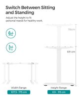 SONGMICS höhenverstellbares Schreibtischgestell weiß ohne Tischplatte, C-Fuß-Gestell weiß 107,5 - 175,0 x 60,0 cm