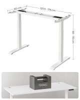 SONGMICS höhenverstellbares Schreibtischgestell weiß ohne Tischplatte, C-Fuß-Gestell weiß 107,5 - 175,0 x 60,0 cm