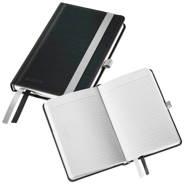LEITZ Notizbuch DIN A6 kariert, satin schwarz Hardcover 160 Seiten, 1 St.