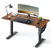 SONGMICS elektrisch höhenverstellbarer Schreibtisch braun rechteckig, C-Fuß-Gestell schwarz 140,0 x 60,0 cm