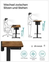 SONGMICS elektrisch höhenverstellbarer Schreibtisch braun rechteckig, C-Fuß-Gestell schwarz 140,0 x 60,0 cm
