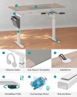SONGMICS elektrisch höhenverstellbarer Schreibtisch greige rechteckig, C-Fuß-Gestell weiß 140,0 x 60,0 cm