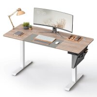 SONGMICS elektrisch höhenverstellbarer Schreibtisch greige rechteckig, C-Fuß-Gestell weiß 140,0 x 60,0 cm