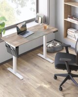 SONGMICS elektrisch höhenverstellbarer Schreibtisch greige rechteckig, C-Fuß-Gestell weiß 140,0 x 60,0 cm