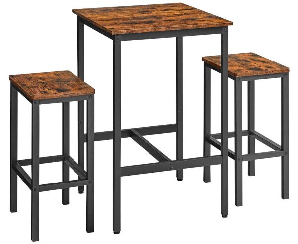 VASAGLE Bartisch-Set, schwarz Holz, Metall, 3-teilig