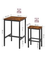 VASAGLE Bartisch-Set, schwarz Holz, Metall, 3-teilig