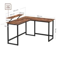 VASAGLE Schreibtisch braun L-Form, O-Fuß-Gestell...