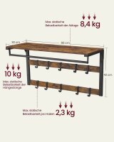 VASAGLE Wandgarderobe braun Holz 10 Haken 80,0 x 42,0 cm, 1 St.