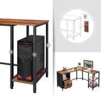 VASAGLE Schreibtisch braun L-Form, 4-Fuß-Gestell schwarz 150,0 x 50,0 cm