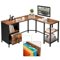 VASAGLE Schreibtisch braun L-Form, 4-Fuß-Gestell schwarz 150,0 x 50,0 cm