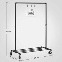 SONGMICS Rollgarderobe schwarz Metall 100,0 x 163,0 cm, 1 St.