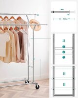 SONGMICS Rollgarderobe HSR12SV1 schwarz Metall 129,0 - 169,0 x 148,0 - 172,0 cm, 1 St.