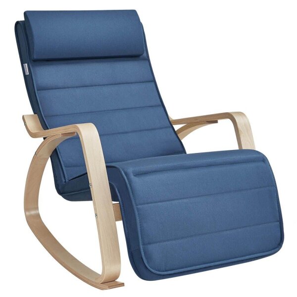 SONGMICS Schaukelstuhl blau braun Stoff 67,0 x 121,5 x 84,0 cm, 1 St.