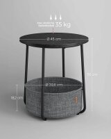 VASAGLE Beistelltisch rund Spanplatte schwarz, grau 45,0 x 45,0 x 50,0 cm, 1 St.