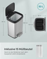 SONGMICS Mülleimer 50,0 l silber, 1 St.