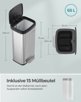 SONGMICS Mülleimer 68,0 l edelstahl, 1 St.