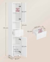 VASAGLE Badschrank weiß 30,0 x 30,0 x 170,0 cm