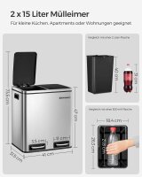 SONGMICS Mülltrenner 2x 15,0 l edelstahl, 1 St.