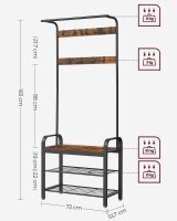 VASAGLE Garderobenbank mit Haken und Schuhrost HSR40B braun Holz 72,0 cm