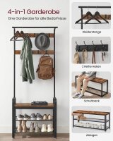 VASAGLE Garderobenbank mit Haken und Schuhrost HSR40B braun Holz 72,0 cm