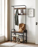 VASAGLE Garderobenbank mit Haken und Schuhrost HSR40B braun Holz 72,0 cm