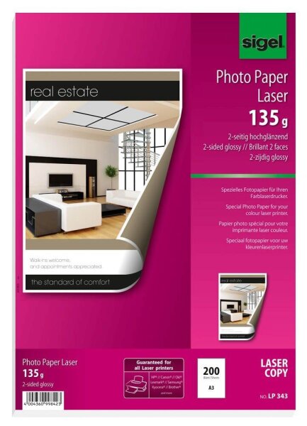 SIGEL Fotopapier LP343 DIN A3 hochglänzend 135 g/qm 200 Blatt