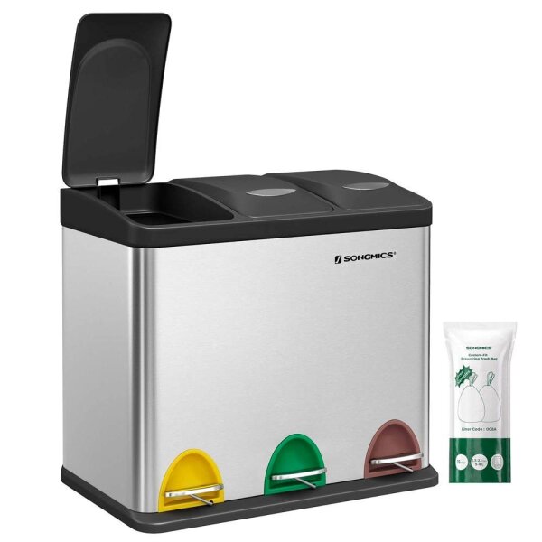 SONGMICS Mülltrenner 3x 8,0 l edelstahl, 1 St.