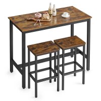 VASAGLE Bartisch-Set, schwarz Holz, Metall, 3-teilig