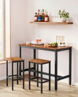 VASAGLE Bartisch-Set, schwarz Holz, Metall, 3-teilig