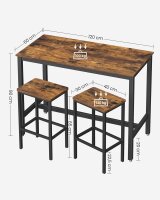 VASAGLE Bartisch-Set, schwarz Holz, Metall, 3-teilig