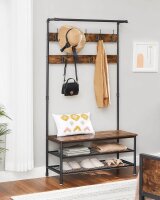 VASAGLE Garderobenbank mit Haken und Schuhrost HSR47BX braun Holz 100,0 cm