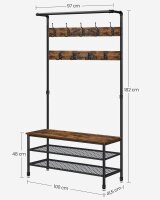 VASAGLE Garderobenbank mit Haken und Schuhrost HSR47BX braun Holz 100,0 cm