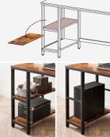 VASAGLE Schreibtisch braun rechteckig, 4-Fuß-Gestell schwarz 120,0 x 60,0 cm