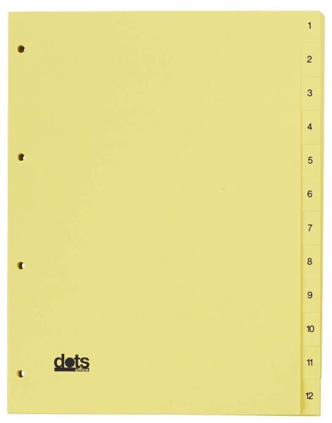 dots Ordnerregister DIN A4 Vollformat 1-12 gelb 12-teilig, 5 Satz