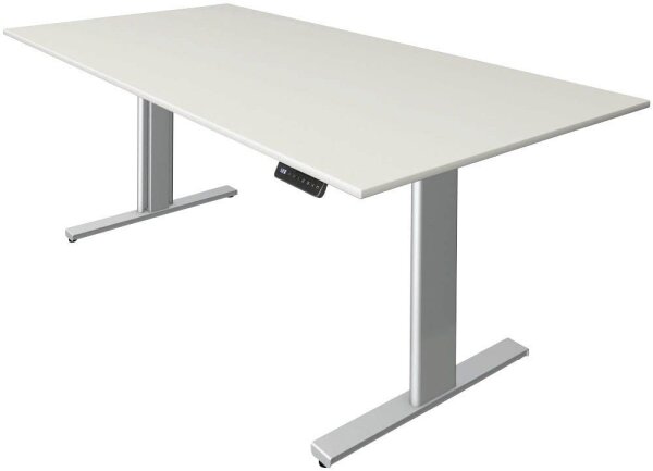 Kerkmann Move 3 tube elektrisch höhenverstellbarer Schreibtisch weiß rechteckig, T-Fuß-Gestell silber 200,0 x 100,0 cm