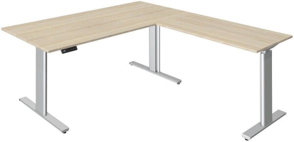 Kerkmann Move 3 tube elektrisch höhenverstellbarer Schreibtisch ahorn L-Form, T-Fuß-Gestell silber 180,0 x 80,0 cm