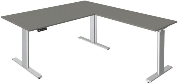 Kerkmann Move 3 tube elektrisch höhenverstellbarer Schreibtisch grafit L-Form, T-Fuß-Gestell silber 180,0 x 80,0 cm