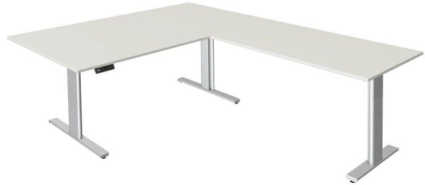 Kerkmann Move 3 tube elektrisch höhenverstellbarer Schreibtisch weiß L-Form, T-Fuß-Gestell silber 200,0 x 100,0 cm