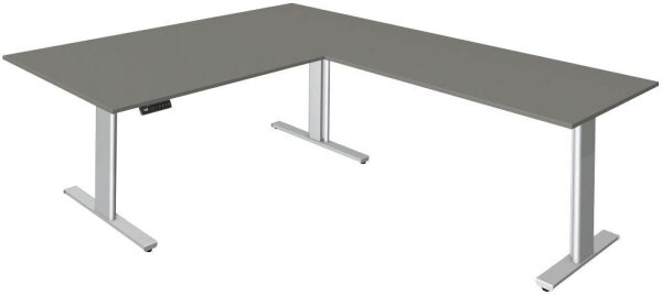 Kerkmann Move 3 tube elektrisch höhenverstellbarer Schreibtisch grafit L-Form, T-Fuß-Gestell silber 200,0 x 100,0 cm