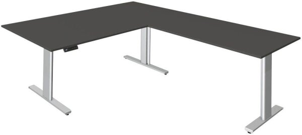 Kerkmann Move 3 tube elektrisch höhenverstellbarer Schreibtisch anthrazit L-Form, T-Fuß-Gestell silber 200,0 x 100,0 cm