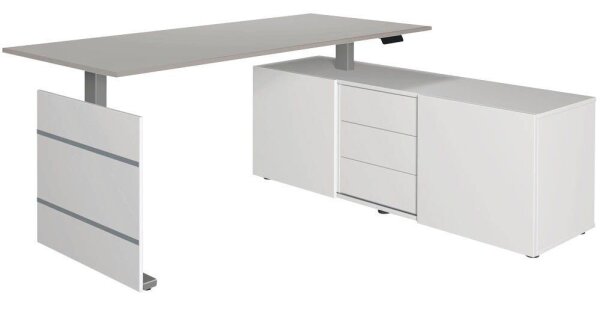 Kerkmann Move 3 elektrisch höhenverstellbarer Schreibtisch lichtgrau, weiß rechteckig, Wangen-Gestell silber 180,0 x 80,0 cm