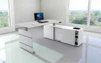 Kerkmann Move 3 elektrisch höhenverstellbarer Schreibtisch lichtgrau, weiß rechteckig, Wangen-Gestell silber 180,0 x 80,0 cm