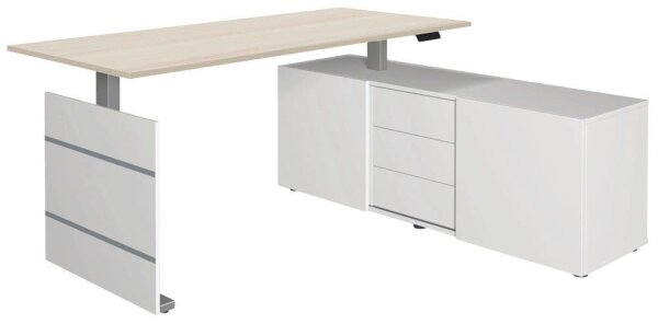 Kerkmann Move 3 elektrisch höhenverstellbarer Schreibtisch ahorn, weiß rechteckig, Wangen-Gestell silber 180,0 x 80,0 cm