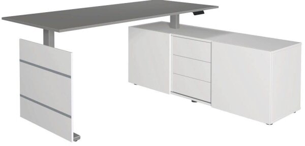Kerkmann Move 3 elektrisch höhenverstellbarer Schreibtisch grafit, weiß rechteckig, Wangen-Gestell silber 180,0 x 80,0 cm