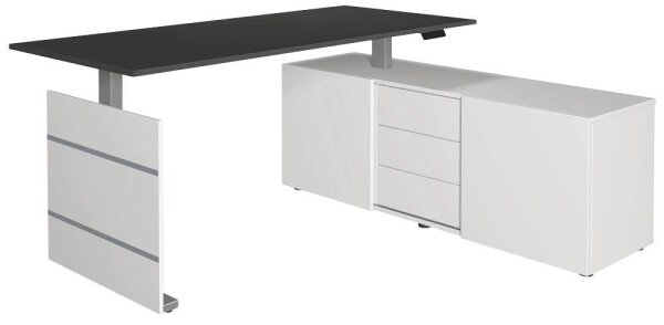 Kerkmann Move 3 elektrisch höhenverstellbarer Schreibtisch anthrazit, weiß rechteckig, Wangen-Gestell silber 180,0 x 80,0 cm