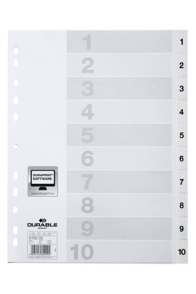 DURABLE Ordnerregister DIN A4 Vollformat 1-10 weiß 10-teilig, 1 Satz