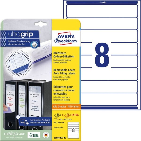 AVERY Zweckform Ordneretiketten L6060REV-20 weiß, 30 Blatt
