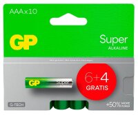 6 + 4 GRATIS: GP Batterien SUPER Alkali-Mangan Micro AAA 1,5 V, 6 St. + GRATIS 4 St.